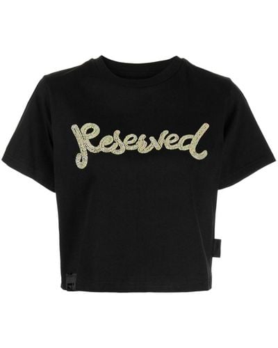 Izzue Reserved Cropped-T-Shirt mit Perlen - Schwarz