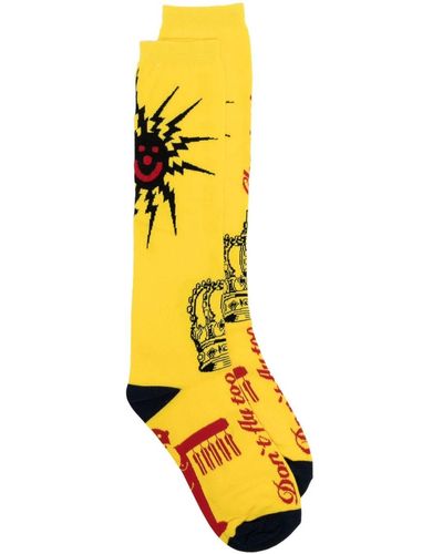 Walter Van Beirendonck Illustration-style Print Socks - Yellow