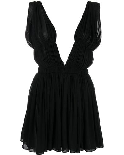 Saint Laurent Pleated Open-back Mini Dress - Black