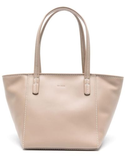 BY FAR Bar Leather Tote Bag - Natural