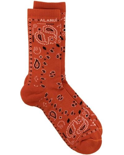 Alanui Bandana-print Ribbed Socks - Red