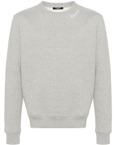 Balmain Logo-embroidered Cotton Sweatshirt - Grey