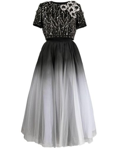Saiid Kobeisy Beaded Gradient Tulle-skirt Dress - Gray