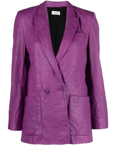 Zadig & Voltaire Visco Crinkled Leather Blazer - Purple