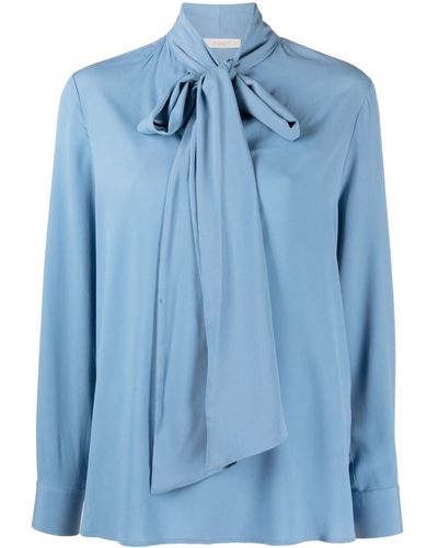 Glanshirt Bluse aus Satin - Blau