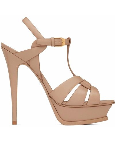 Saint Laurent Tribute Platform Sandals In Smooth Leather - '20s - Pink