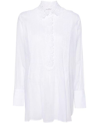 Ermanno Scervino Floral-embroidered Pleated Blouse - White