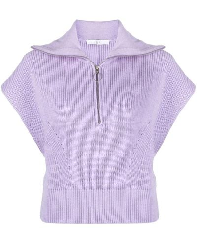 IRO Short-sleeve Knitted Wool Top - Purple