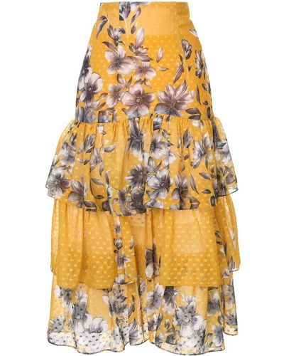 Bambah Falda con motivo floral con volantes - Amarillo