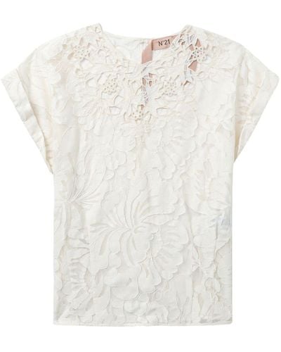 N°21 Lace-detailed Short-sleeve Blouse - White