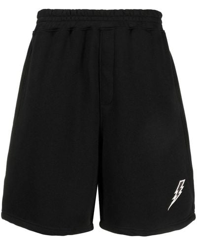 Neil Barrett Thunderbolt-embroidered Track Shorts - Black