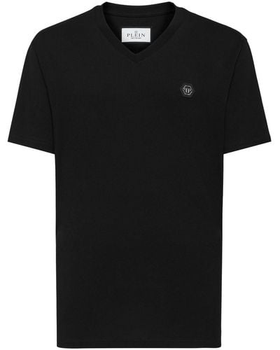 Philipp Plein Iconic Plein T-Shirt mit V-Ausschnitt - Schwarz