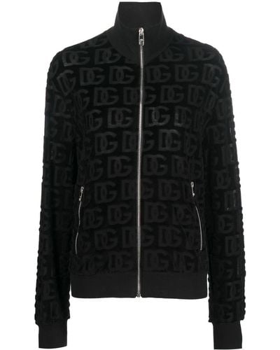 Dolce & Gabbana Felpa in jersey jacquard DG allover con zip - Nero