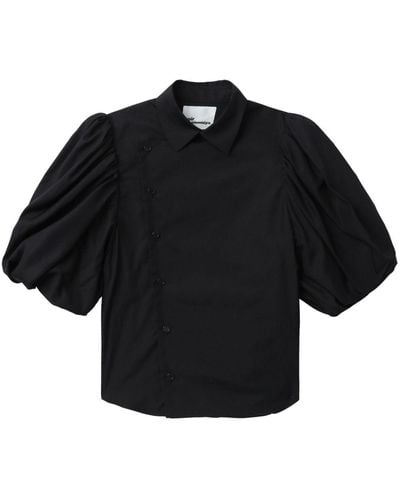 Noir Kei Ninomiya Puff-sleeve Cotton Blouse - Black