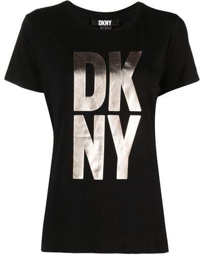 DKNY Metallic-finish Logo-print Jersey T-shirt - Black
