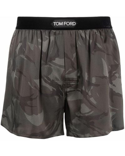 Tom Ford Boxer en soie mélangée à motif camouflage - Vert