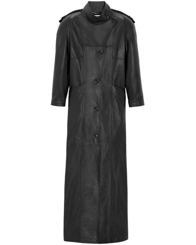 Saint Laurent Manteau en cuir à simple boutonnage - Noir