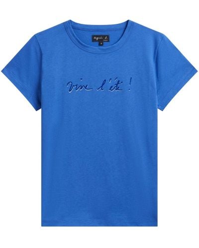 agnès b. Slogan-print Cotton T-shirt - Blue