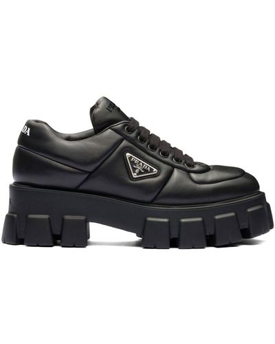 Prada Logo-appliqué Leather Sneakers - Black