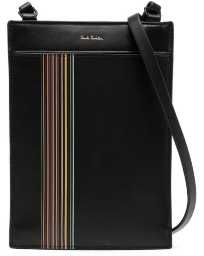 Paul Smith Stripe Block Leather Messenger Bag - Black