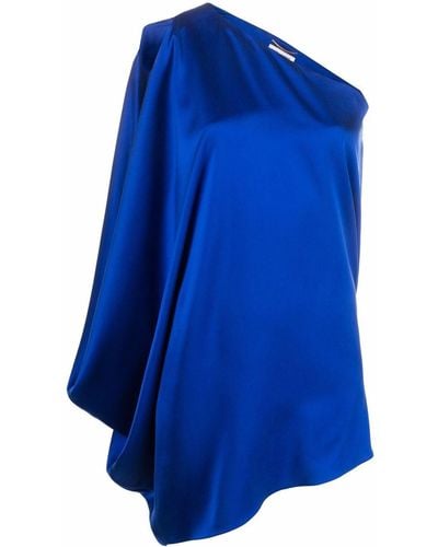 Saint Laurent One-shoulder Drape-detail Dress - Blue