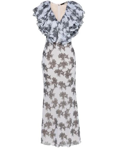 ROTATE BIRGER CHRISTENSEN Floral-print Ruffle-detail Dress - Gray