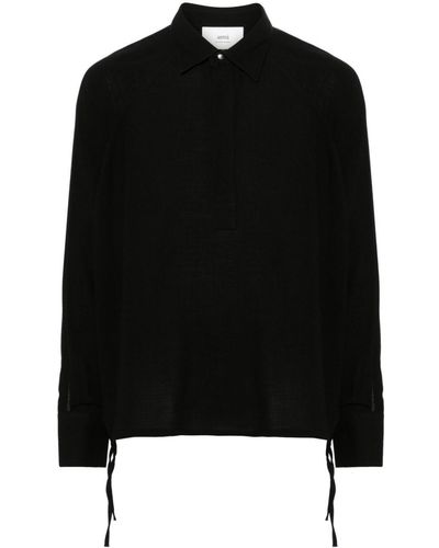Ami Paris Long-sleeve Twill Polo Shirt - Black