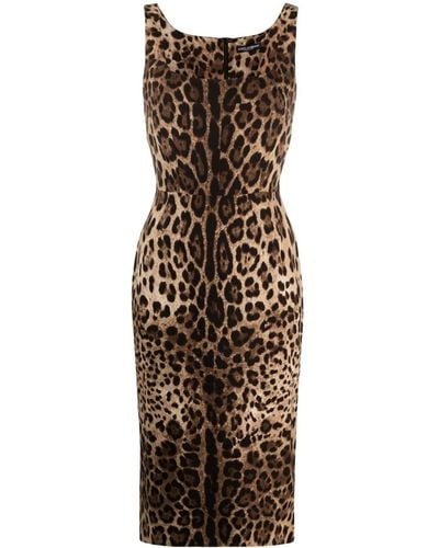 Dolce & Gabbana レオパード スクエアネック ドレス - マルチカラー