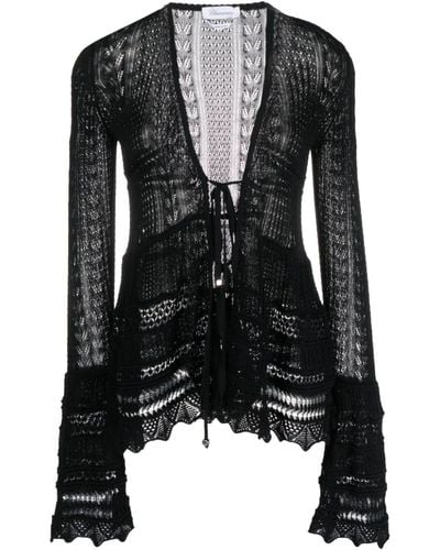 Blumarine Lace-up Crochet-knit Cardigan - Black