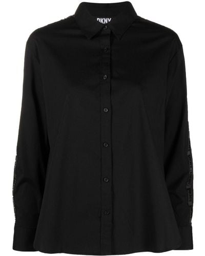DKNY Side-stripe Logo-embroidery Shirt - Black