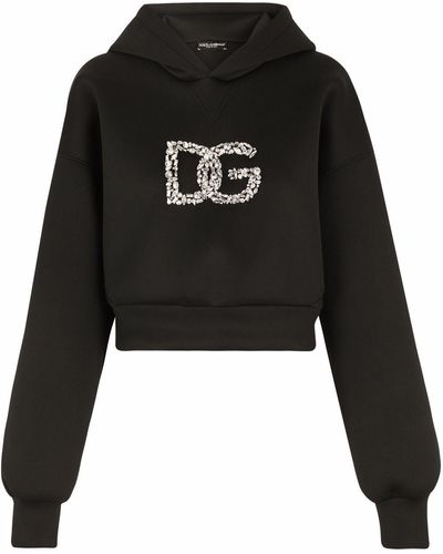 Dolce & Gabbana Dg-logo Cropped Hoodie - Black