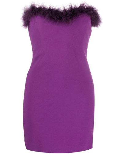 Amen Vestido corto con ribete de plumas - Morado