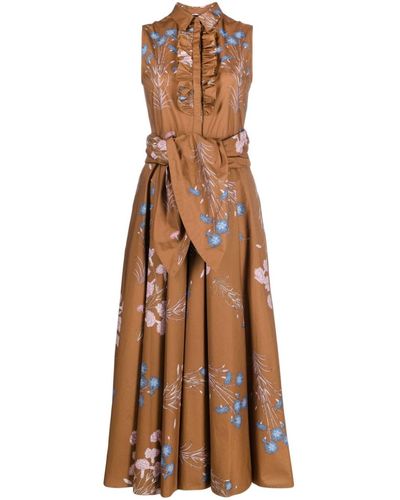 Giambattista Valli Floral-print Cotton Midi Dress - Brown