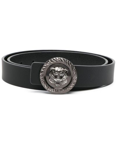 Just Cavalli Tiger Head-buckle Leather Belt - Black