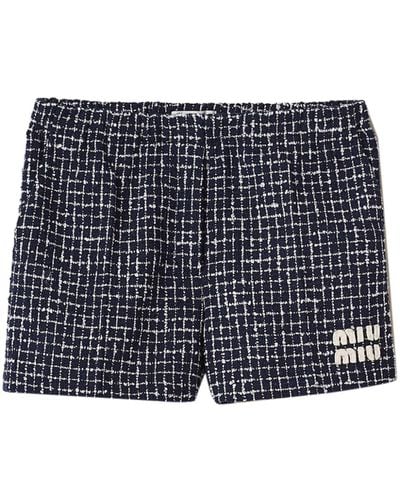 Miu Miu Shorts corti a quadri in tweed - Blu