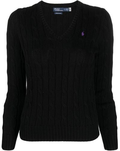 Polo Ralph Lauren Kimberly Polo Pony Cable-knit Sweater - Black