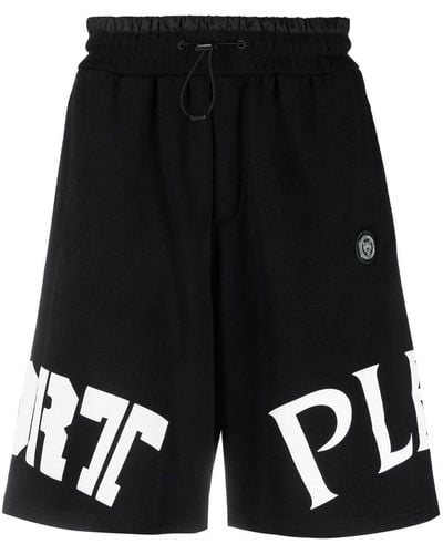 Philipp Plein Pantalones cortos de chándal con logo estampado - Negro