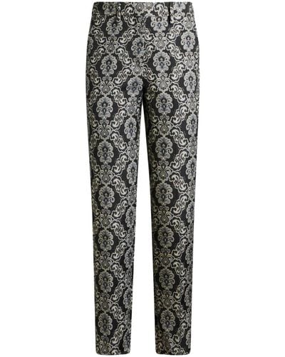 Etro Floral-brocade Cropped Pants - Grey