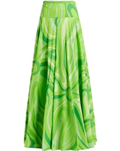 Emilio Pucci Marmo-print Cotton Maxi Skirt - Green