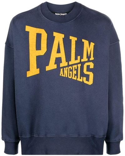 Palm Angels University Logo-print Cotton Sweatshirt - Blue