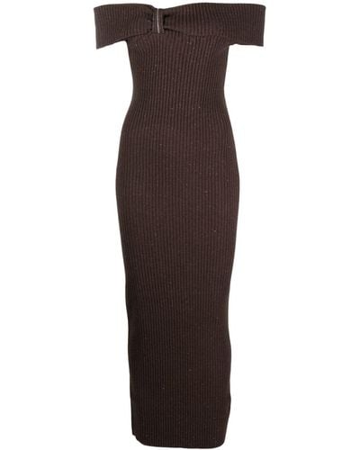 Peserico Glitter-detail Ribbed-knit Long Dress - Brown