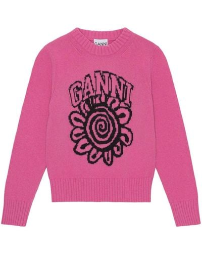 Ganni フローラル セーター - ピンク