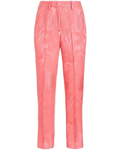 Etro Floral-embroidered Cropped Trousers - Pink