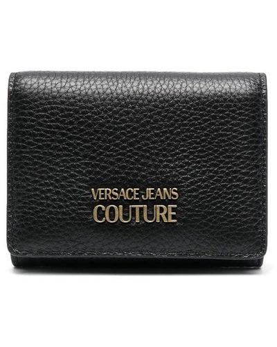 Versace Jeans Couture Cartera de piel texturizada con placa del logo - Negro