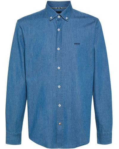 BOSS Button-up Chambray Shirt - Blue