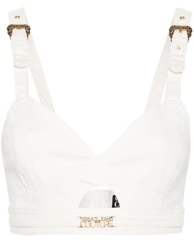 Versace Jeans Couture Logo-plaque Denim Bralette - White