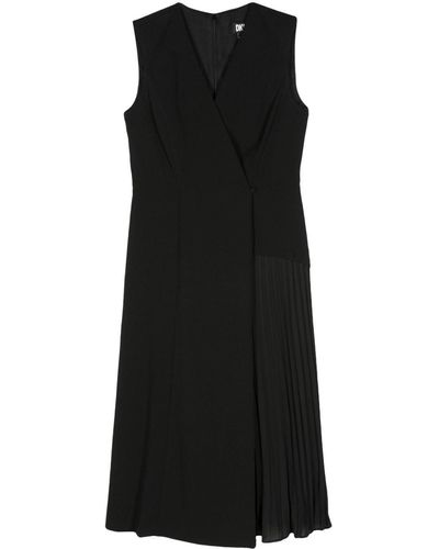 DKNY V-neck Pleat-detail Midi Dress - Black
