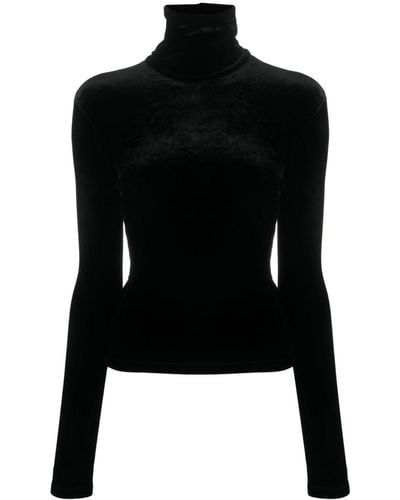 Saint Laurent High-neck Velvet T-shirt - Black