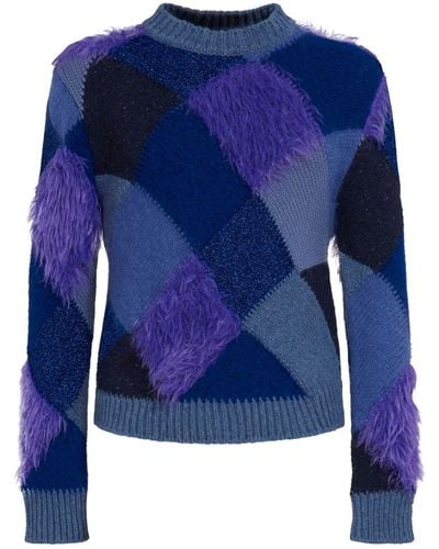 Marni Faux-fur Argyle-knit Jumper - Blue