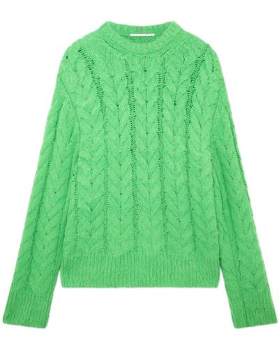 Stella McCartney Gerippter Pullover mit Zopfmuster - Grün
